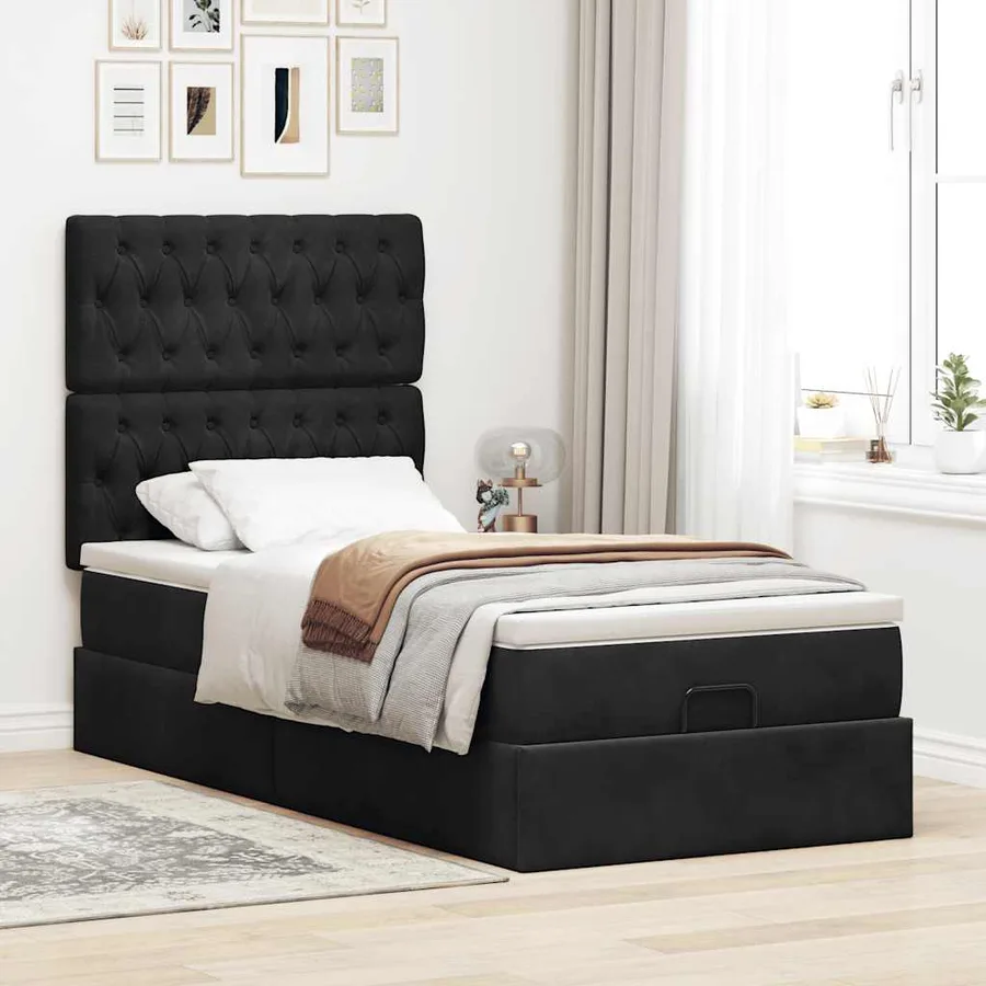 Cadre de lit ottoman avec matelas noir 80x200 cm velours - 3