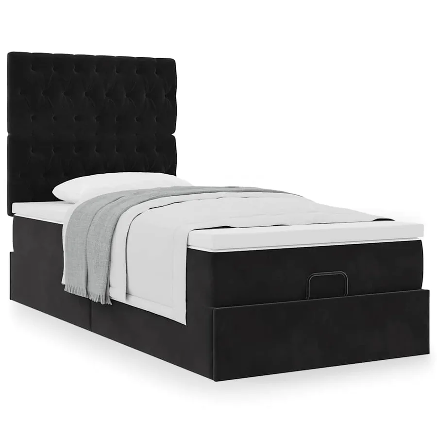 Cadre de lit ottoman avec matelas noir 80x200 cm velours - 4