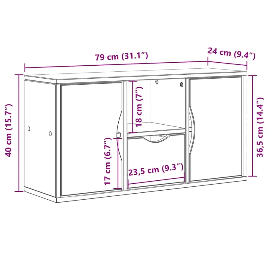Meuble TV avec tiroir ODDA 79x24x40 cm bois massif pin - 10
