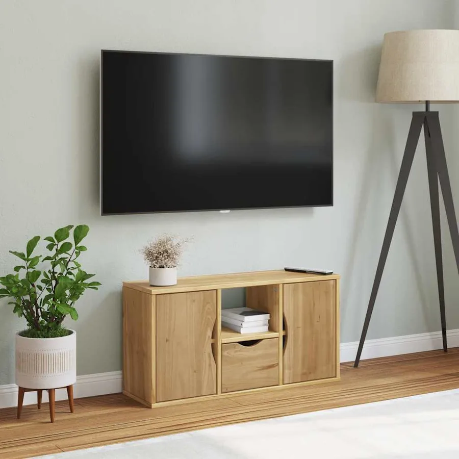 Meuble TV avec tiroir ODDA 79x24x40 cm bois massif pin - 3