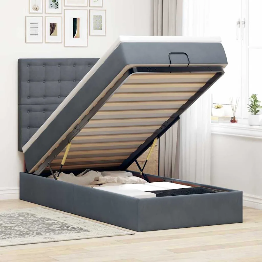 Cadre de lit ottoman avec matelas gris foncé 80x200 cm velours