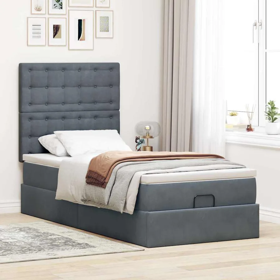 Cadre de lit ottoman avec matelas gris foncé 80x200 cm velours - 4