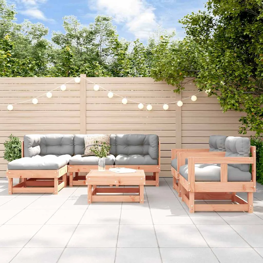 Salon de jardin 7 pcs avec coussins bois massif douglas