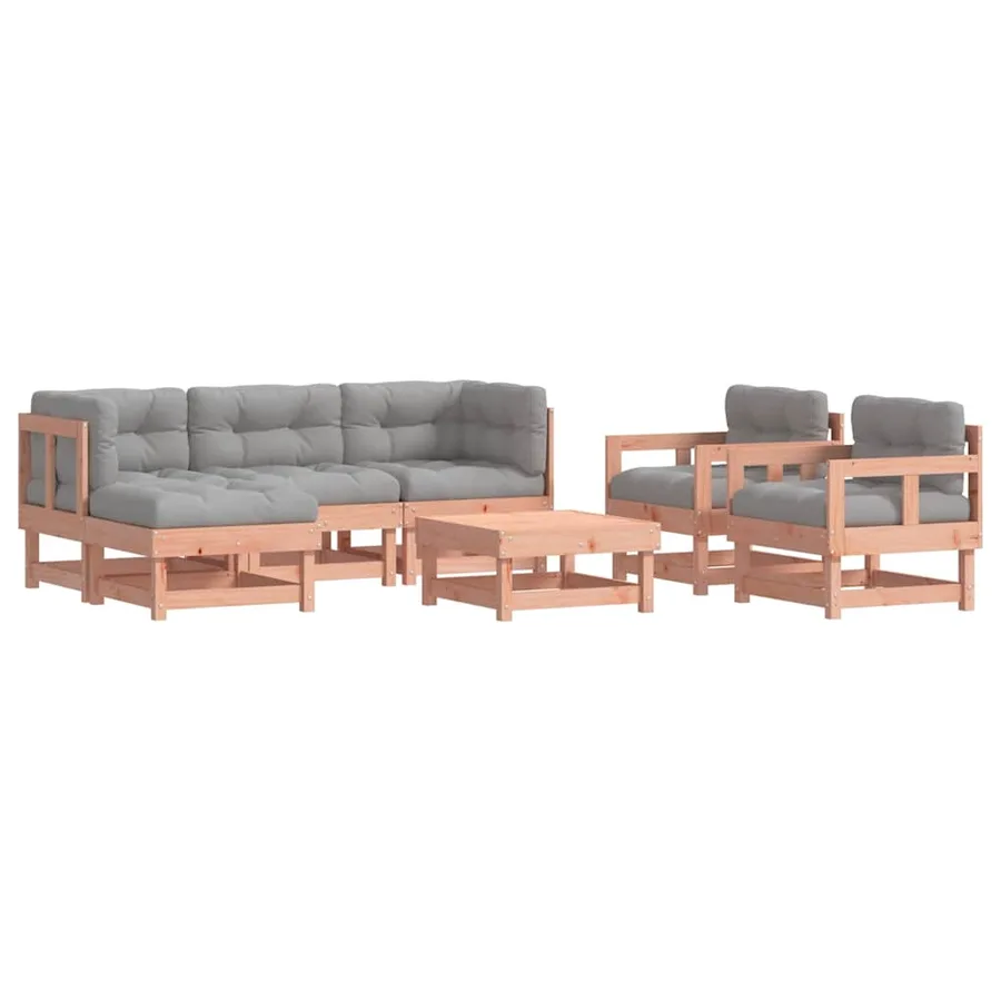 Salon de jardin 7 pcs avec coussins bois massif douglas - 2