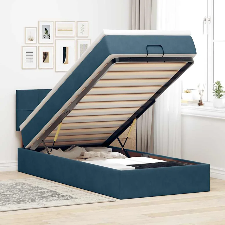 Lit ottoman avec matelas et LED bleu foncé 80x200cm velours