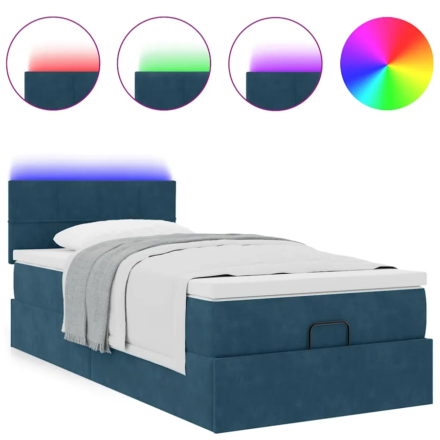 Lit ottoman avec matelas et LED bleu foncé 80x200cm velours - 5