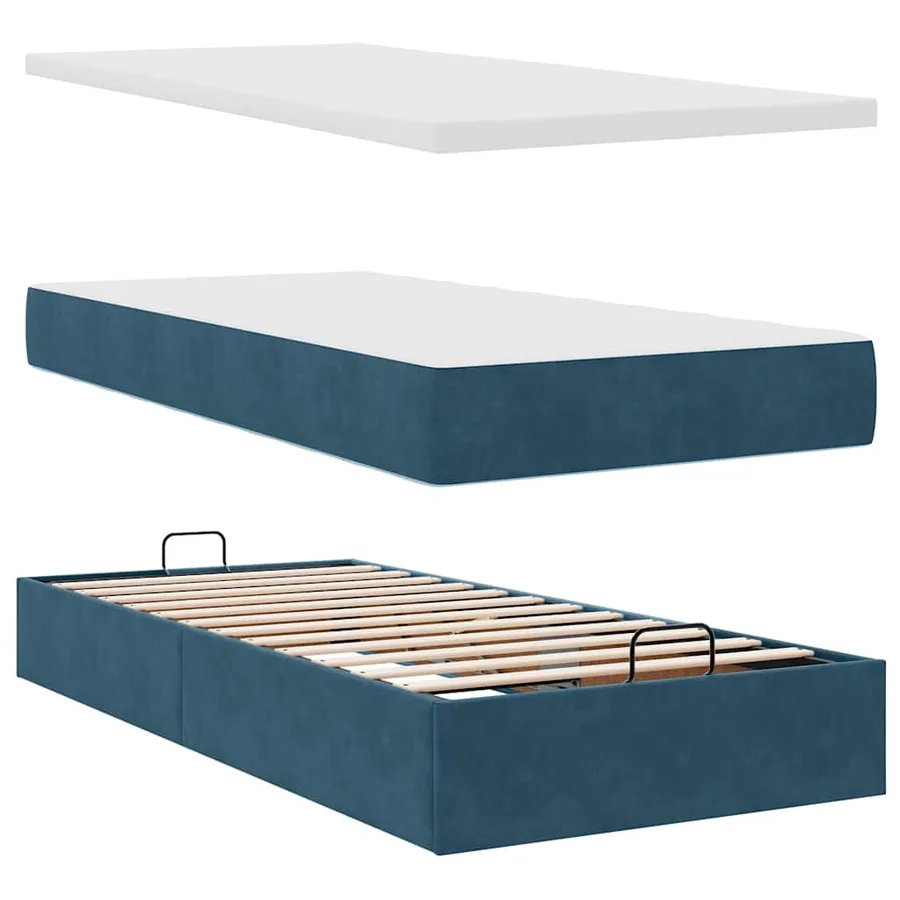 Lit ottoman avec matelas et LED bleu foncé 80x200cm velours - 9