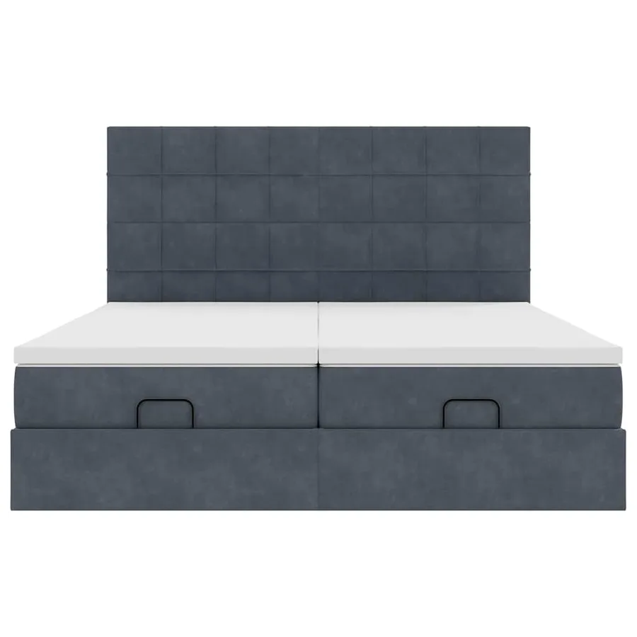 Cadre de lit ottoman avec matelas gris foncé 160x200cm velours - 7