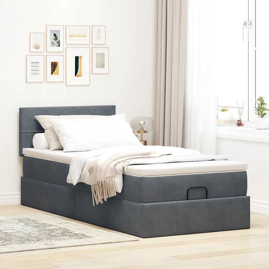 Cadre de lit ottoman avec matelas gris foncé 80x200 cm velours - 3