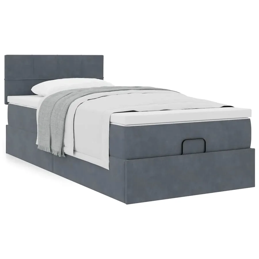 Cadre de lit ottoman avec matelas gris foncé 80x200 cm velours - 4