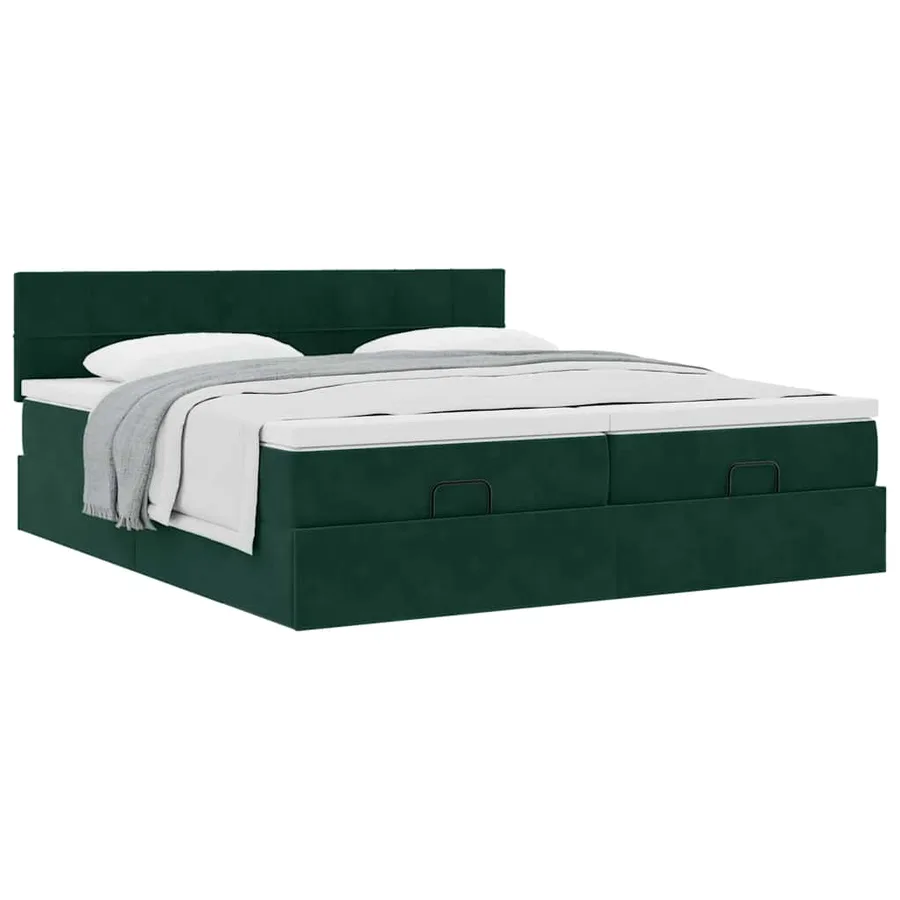 Cadre de lit ottoman avec matelas vert foncé 160x200 cm velours - 5