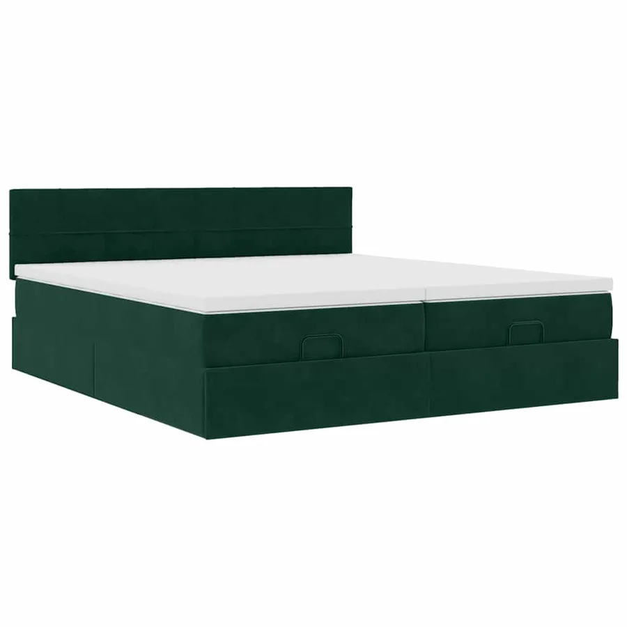 Cadre de lit ottoman avec matelas vert foncé 160x200 cm velours - 6