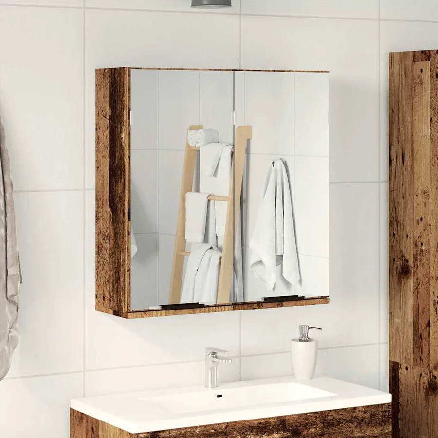 Armoire à miroir de salle de bain vieux bois 64x20x66,5 cm - 3