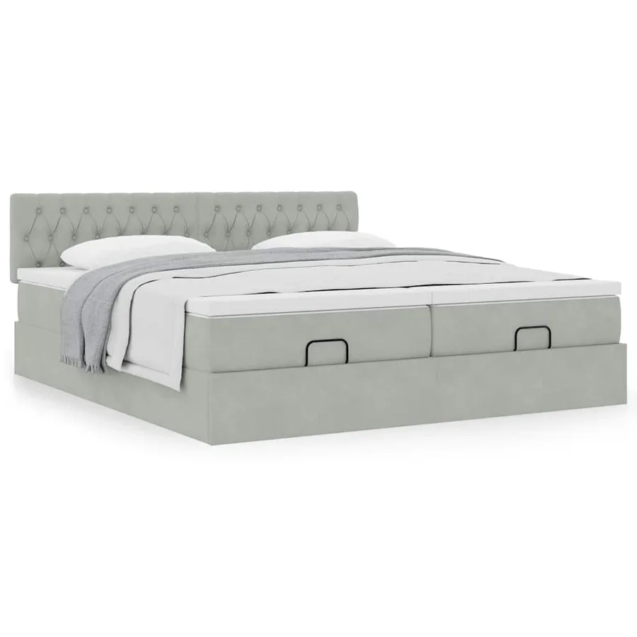 Cadre de lit ottoman et matelas gris clair 160x200cm velours - 4