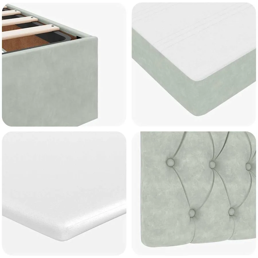 Cadre de lit ottoman et matelas gris clair 160x200cm velours - 14