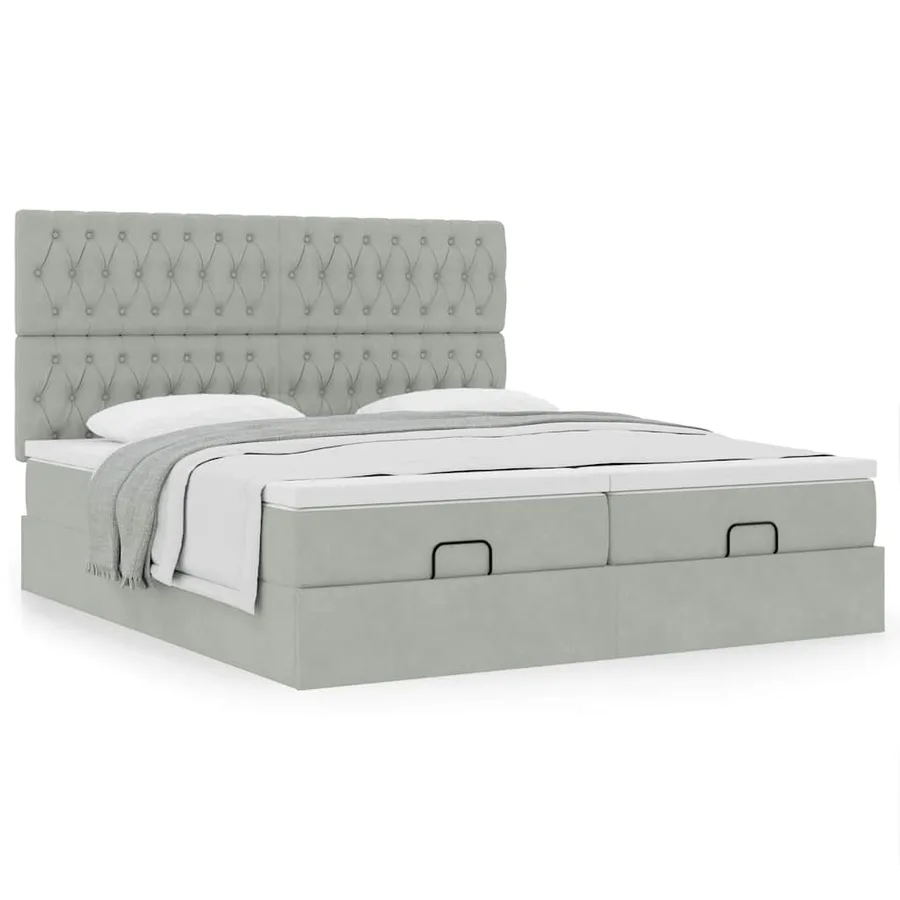 Cadre de lit ottoman et matelas gris clair 160x200cm velours - 4