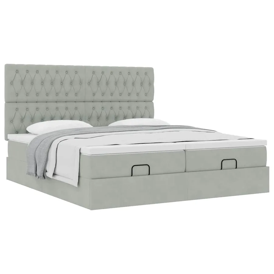 Cadre de lit ottoman et matelas gris clair 160x200cm velours - 5
