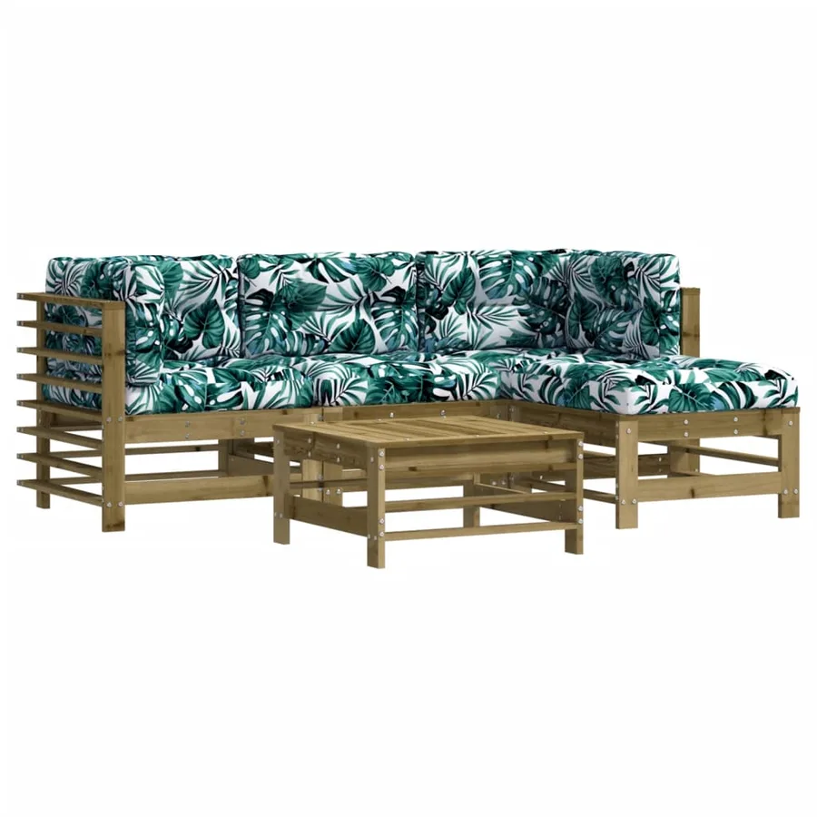 Salon de jardin 5 pcs avec coussins bois de pin imprégné - 2