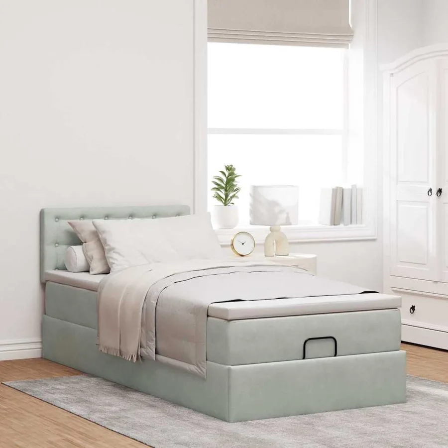 Cadre de lit ottoman avec matelas gris clair 80x200 cm velours - 3