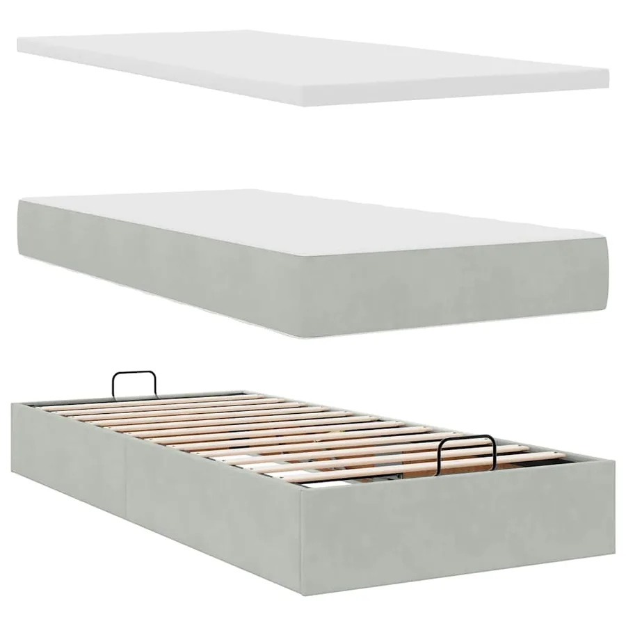 Cadre de lit ottoman avec matelas gris clair 80x200 cm velours - 8