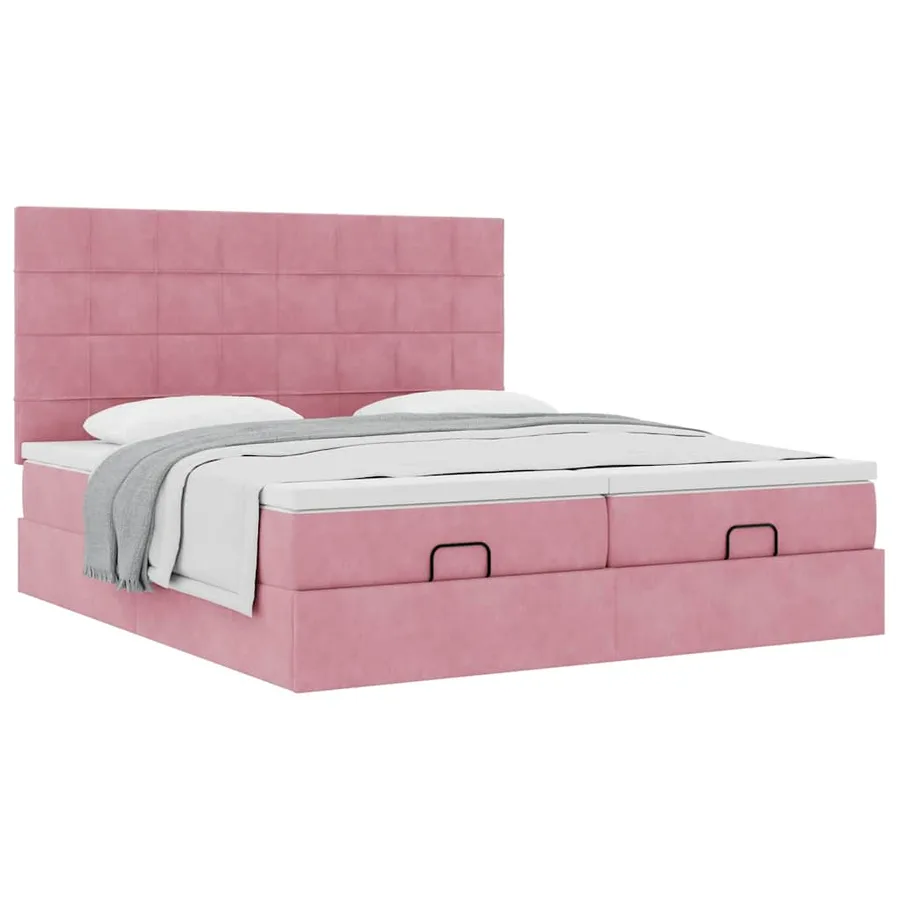 Cadre de lit ottoman avec matelas rose 160x200 cm velours - 5