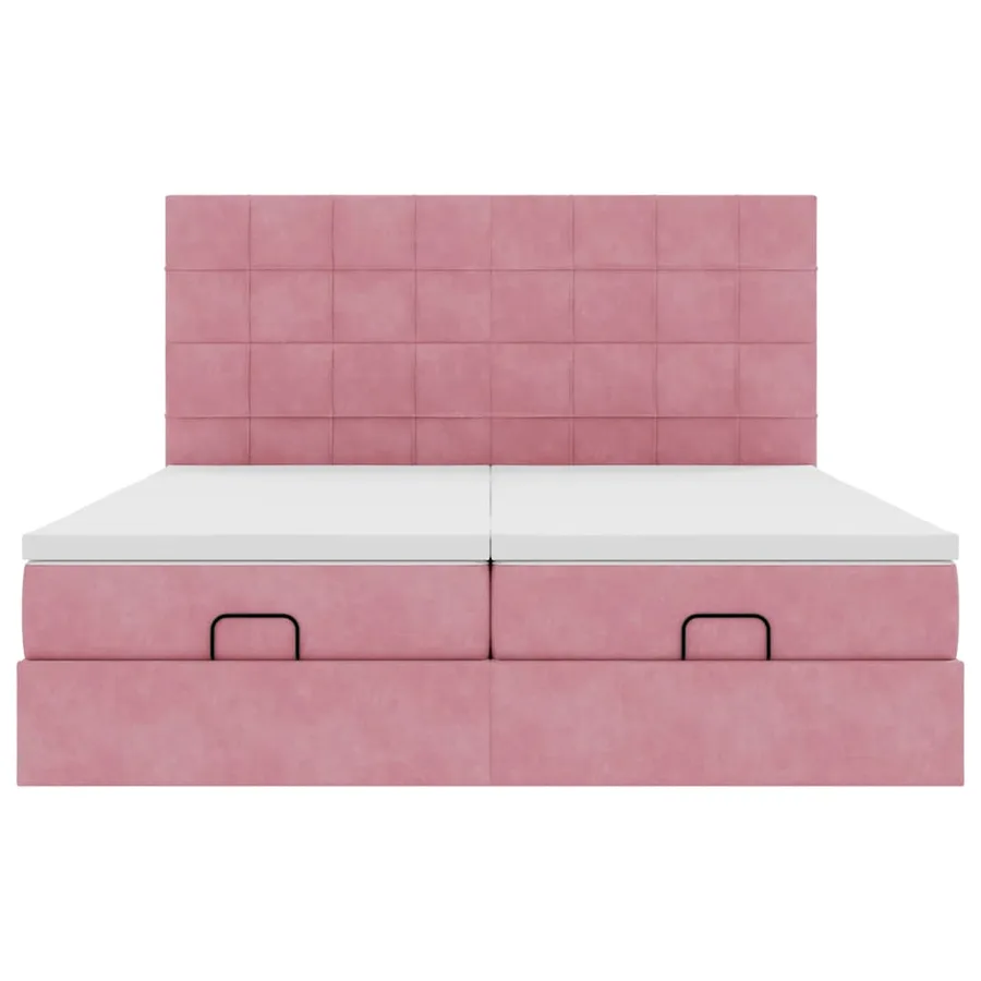Cadre de lit ottoman avec matelas rose 160x200 cm velours - 7