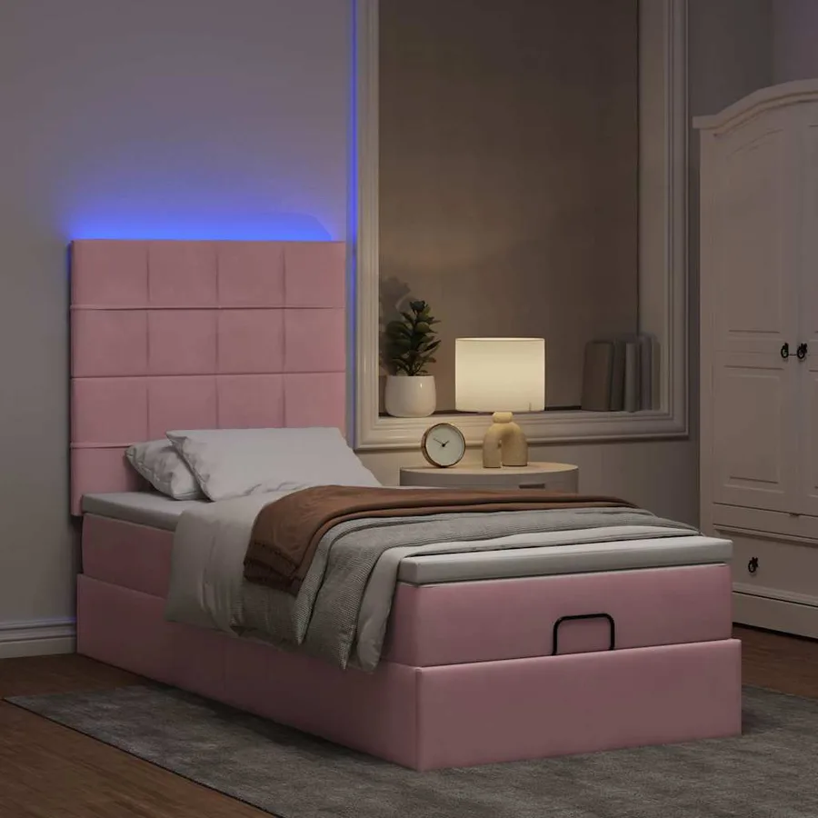 Cadre de lit ottoman avec matelas rose 80x200 cm velours - 3