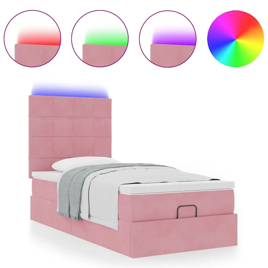 Cadre de lit ottoman avec matelas rose 80x200 cm velours - 5