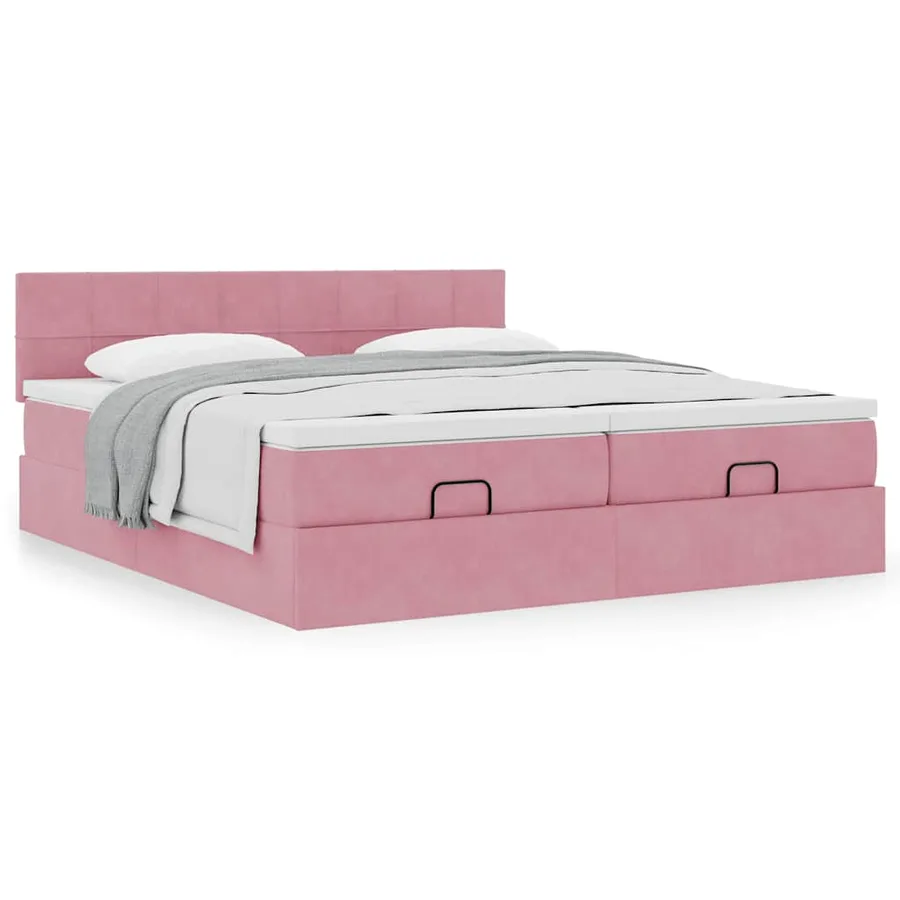 Cadre de lit ottoman avec matelas rose 160x200 cm velours - 4