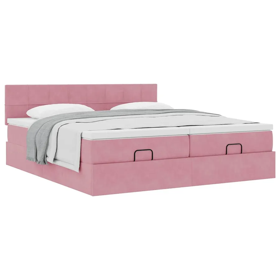 Cadre de lit ottoman avec matelas rose 160x200 cm velours - 5
