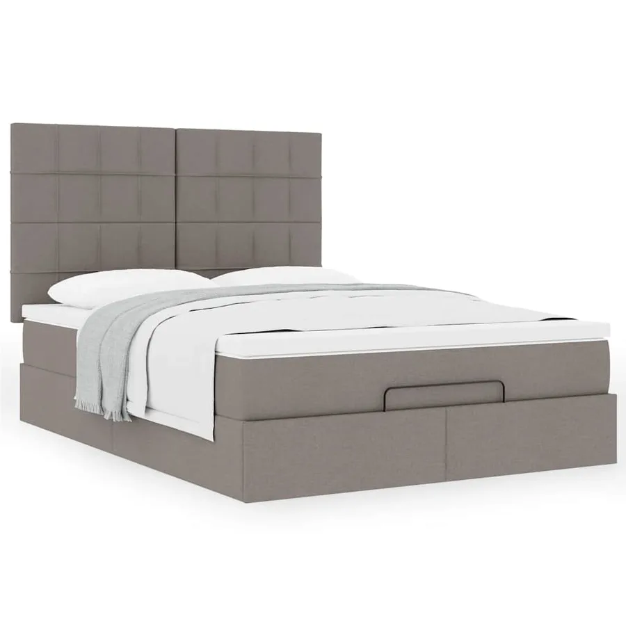 Cadre de lit ottoman avec matelas taupe 140x190 cm tissu - 4
