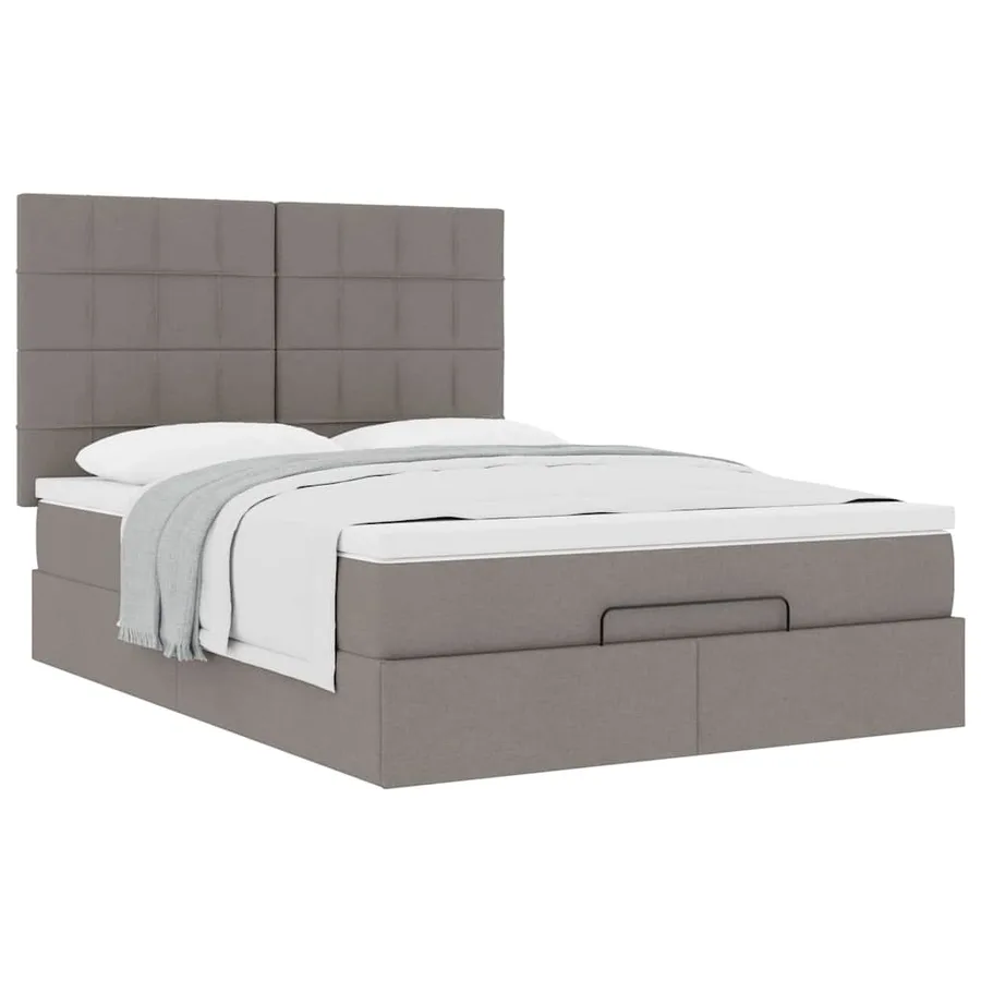 Cadre de lit ottoman avec matelas taupe 140x190 cm tissu - 5