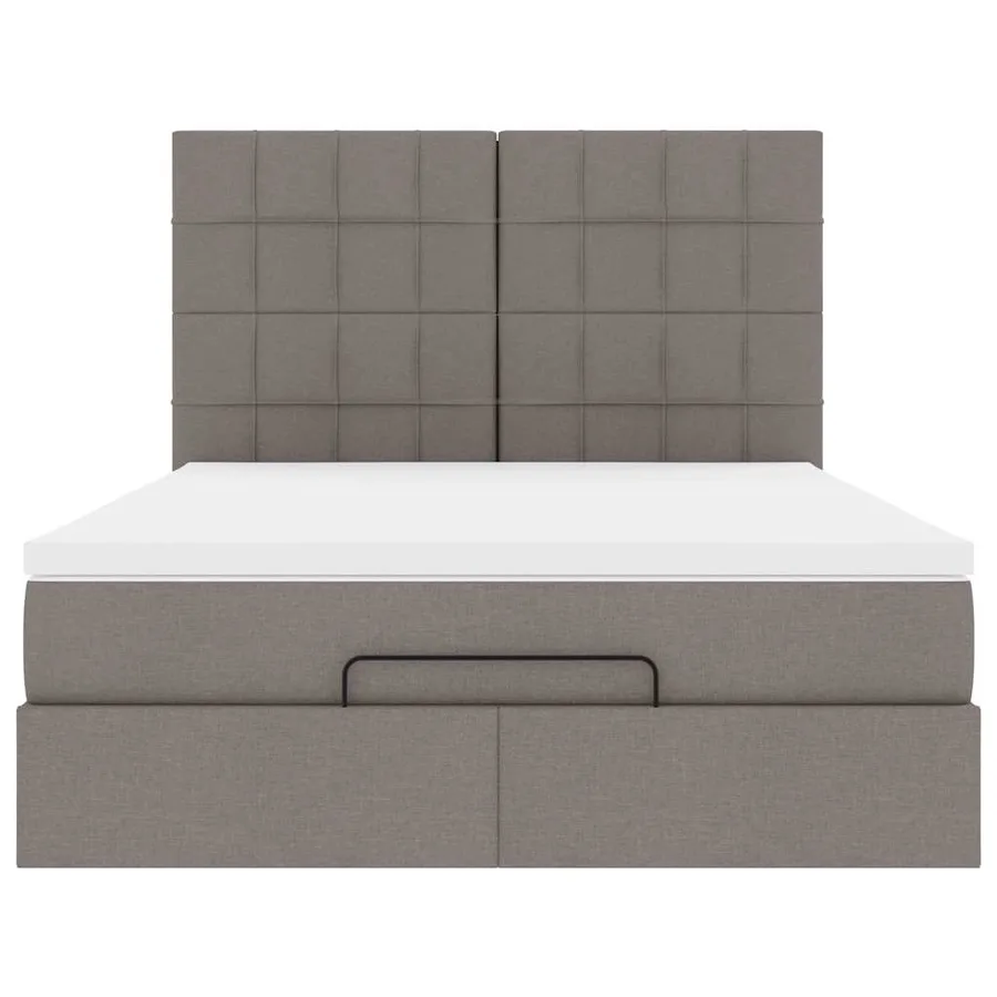 Cadre de lit ottoman avec matelas taupe 140x190 cm tissu - 7