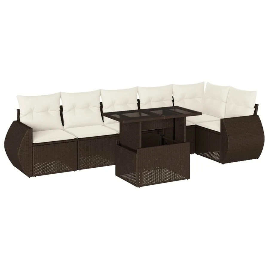 Salon de jardin avec coussins 7 pcs marron résine tressée - 2