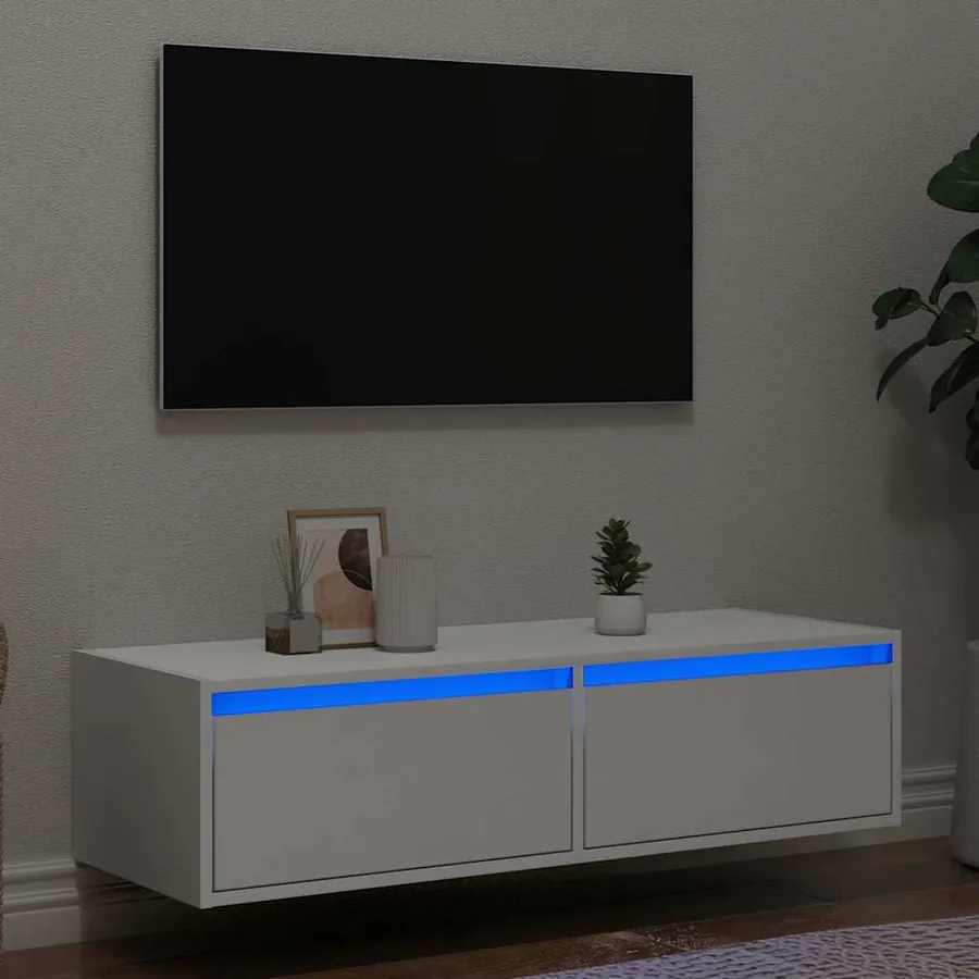 Meuble TV avec lumières LED blanc 100X35,5x25 cm