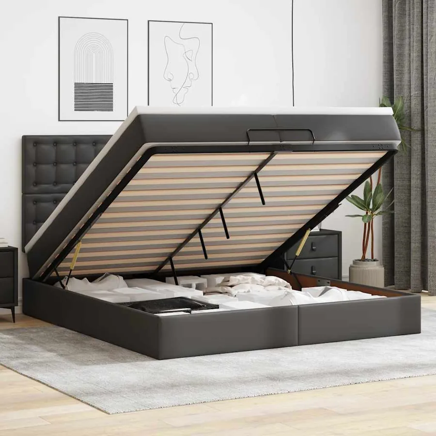 Cadre de lit ottoman avec matelas noir 200x200 cm similicuir