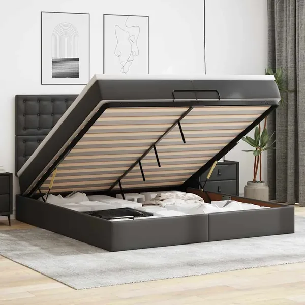 Cadre de lit ottoman avec matelas noir 200x200 cm similicuir
