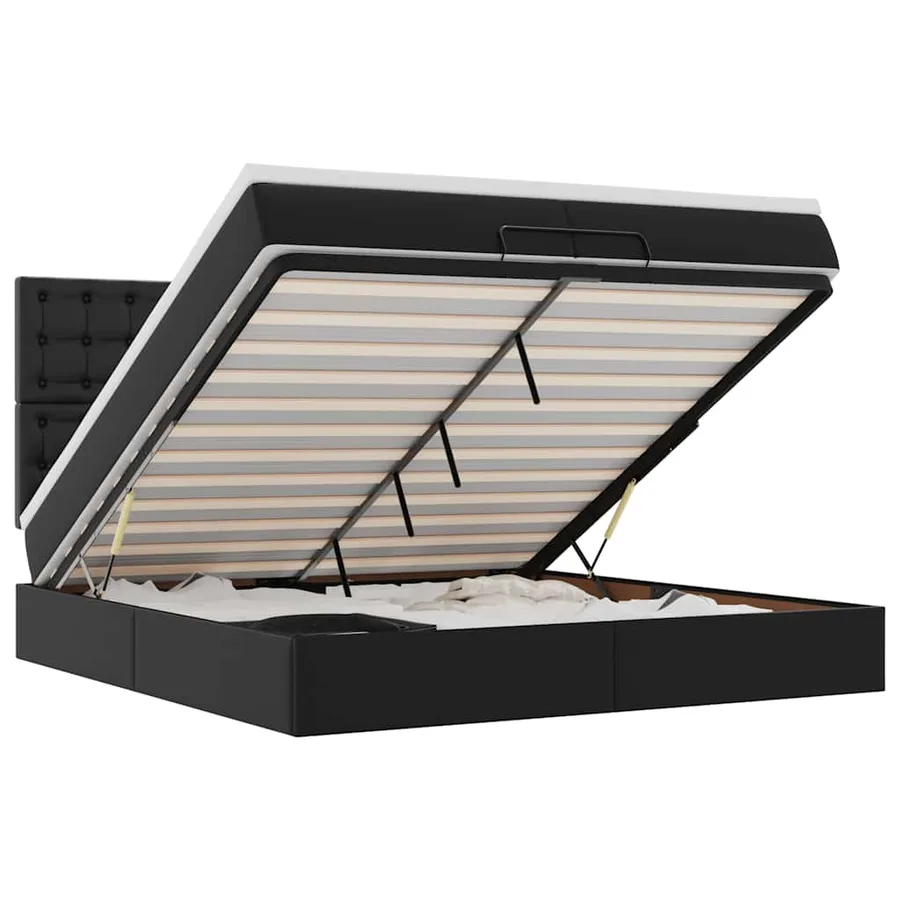 Cadre de lit ottoman avec matelas noir 200x200 cm similicuir - 2
