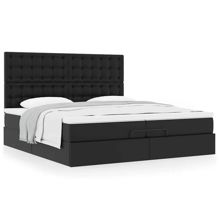 Cadre de lit ottoman avec matelas noir 200x200 cm similicuir - 5
