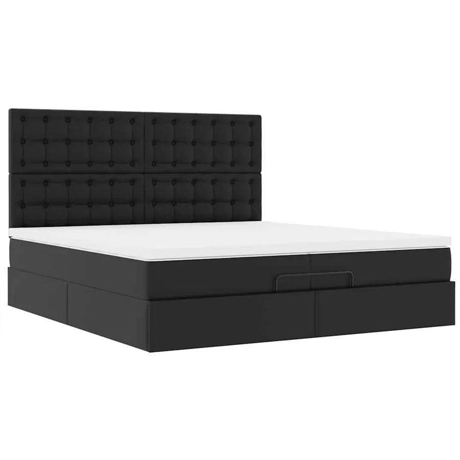 Cadre de lit ottoman avec matelas noir 200x200 cm similicuir - 6