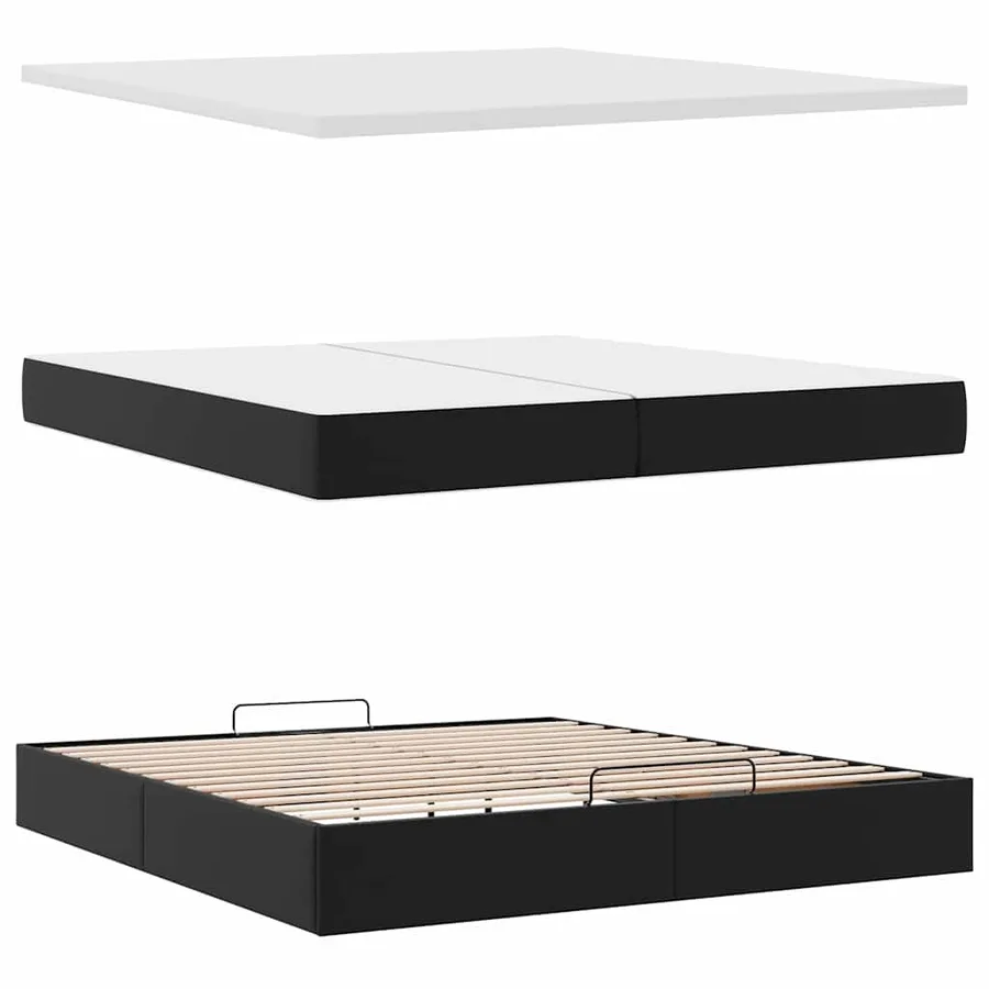 Cadre de lit ottoman avec matelas noir 200x200 cm similicuir - 8
