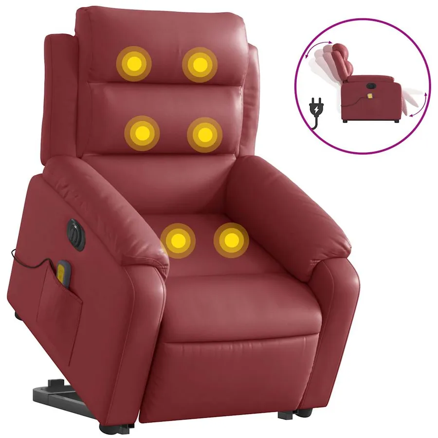 Fauteuil inclinable de massage électrique rouge bordeaux - 2