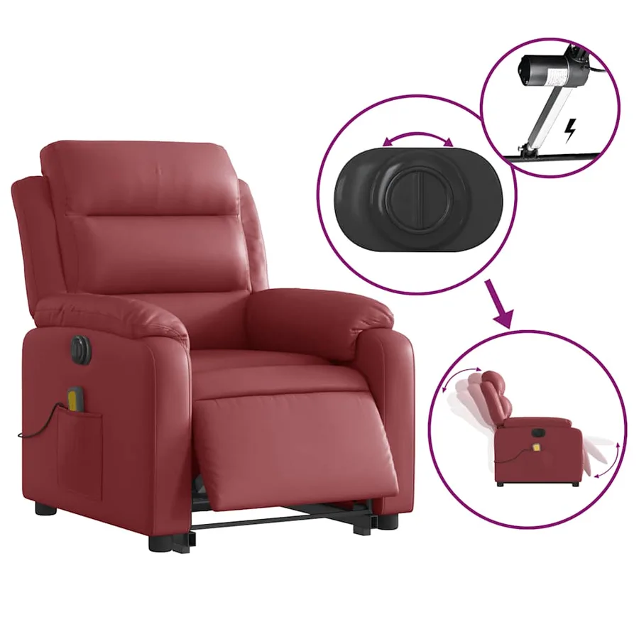 Fauteuil inclinable de massage électrique rouge bordeaux - 6