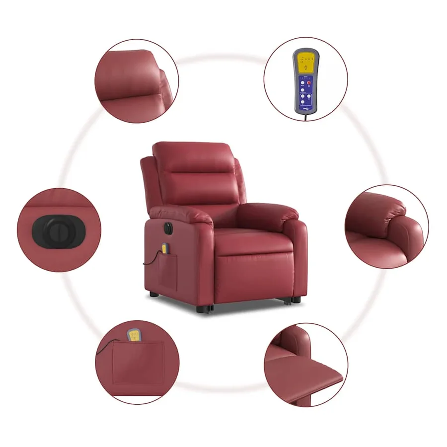 Fauteuil inclinable de massage électrique rouge bordeaux - 8