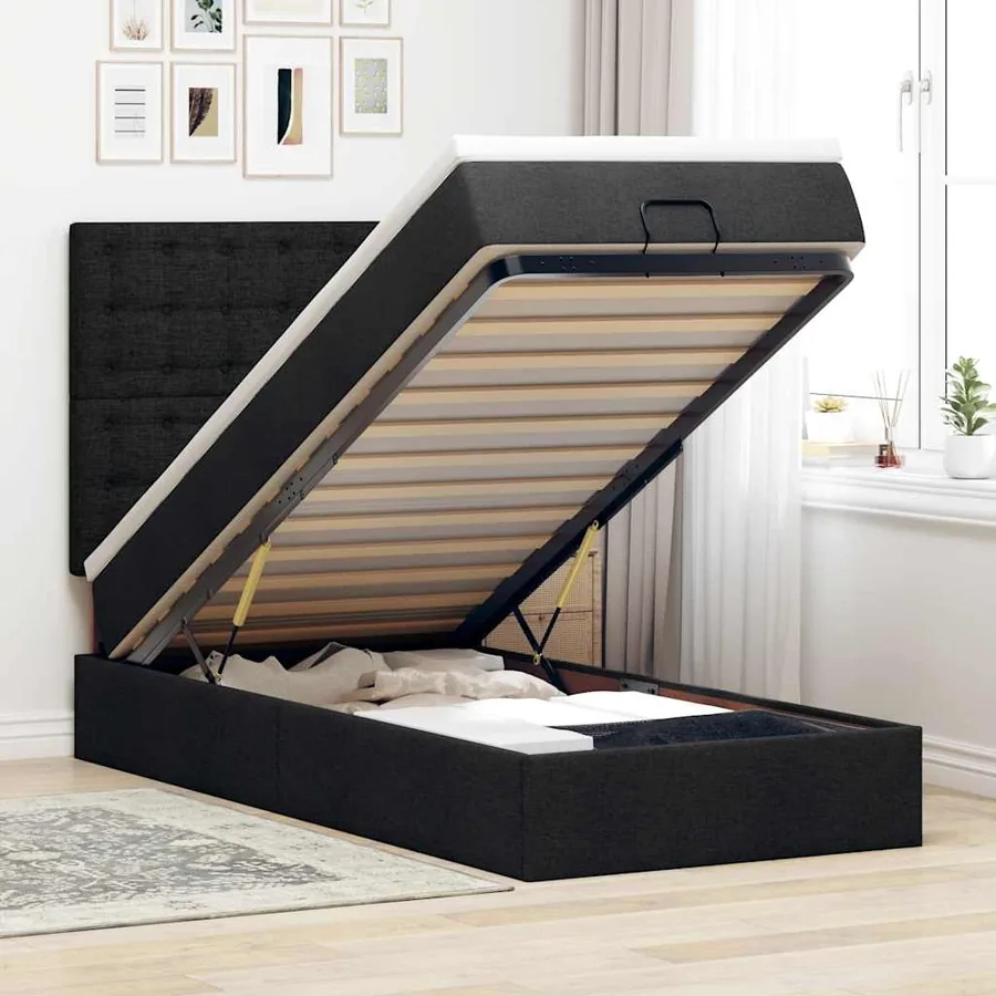 Lit ottoman avec matelas et LED noir 80x200cm tissu