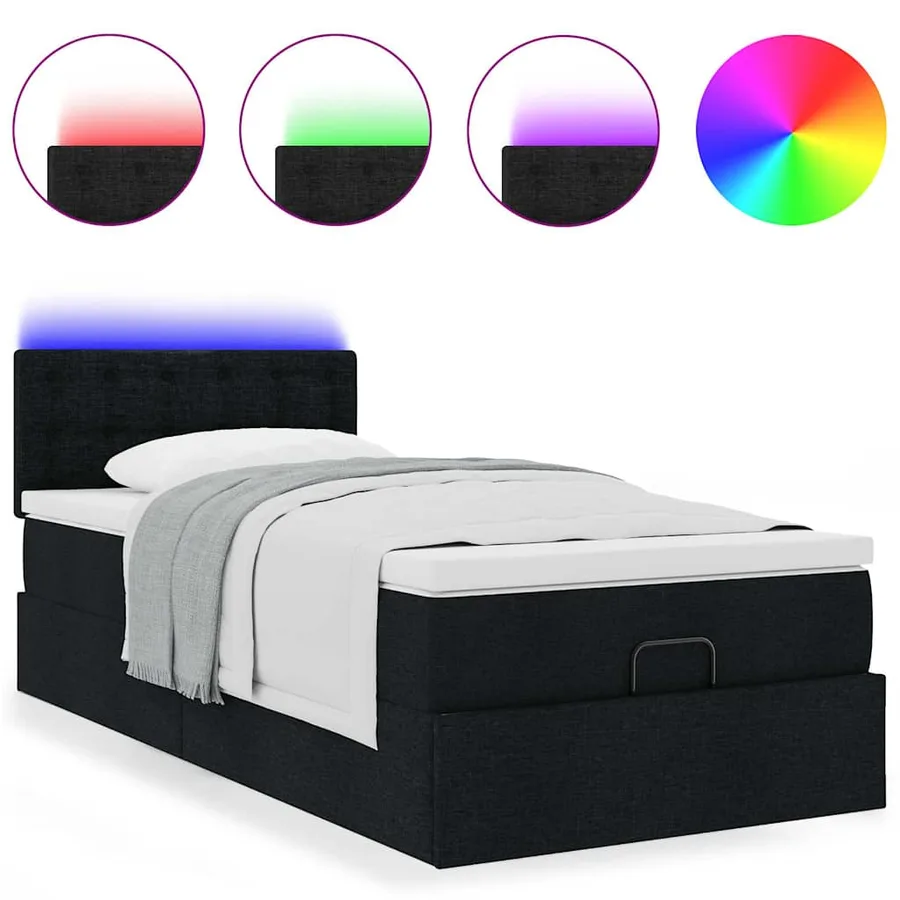 Lit ottoman avec matelas et LED noir 80x200cm tissu - 4