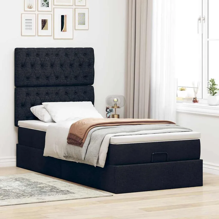 Lit ottoman avec matelas et LED noir 80x200cm tissu - 4