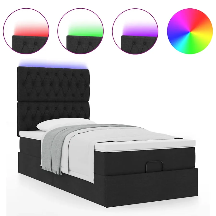 Lit ottoman avec matelas et LED noir 80x200cm tissu - 5