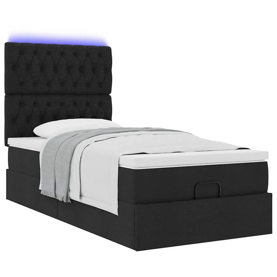 Lit ottoman avec matelas et LED noir 80x200cm tissu - 6