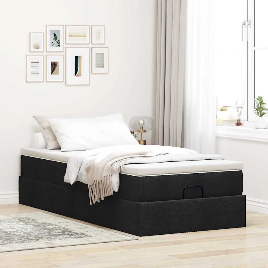 Cadre de lit ottoman avec matelas noir 80x200 cm tissu - 3